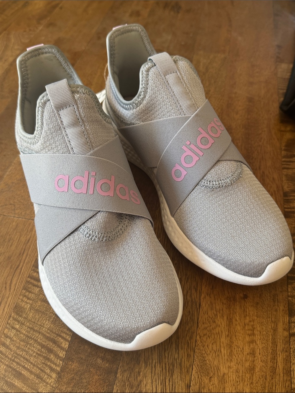 NWT adidas Puremotion Gray Slip-On Sneakers with Pink Logo Strap sz9
